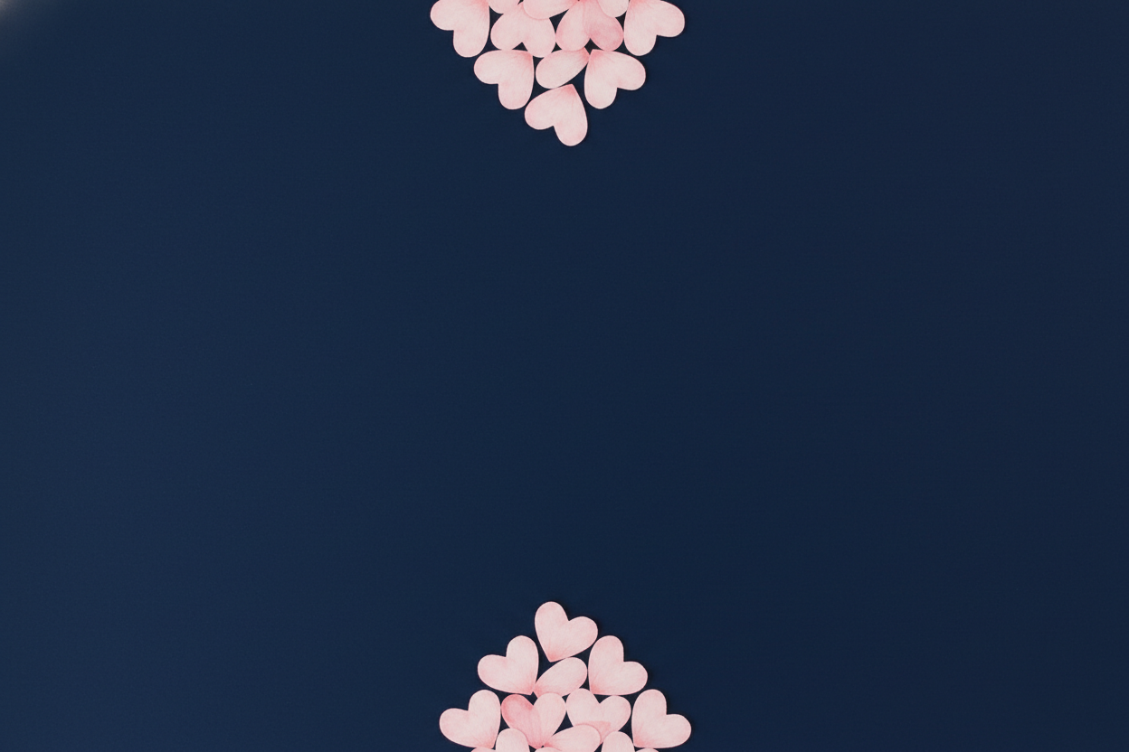 no the navy blue whole canvas with a few little clusters of pink hearts at the top and at the bottom 